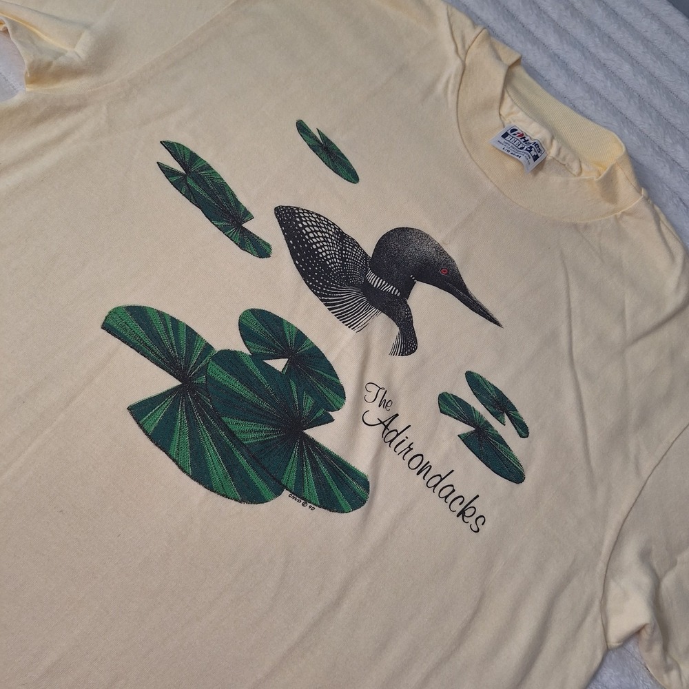 Vtg Hanes Beefy Tshirt Single Stitch Unisex L Yellow Duck Lilly Pad Woodland...
